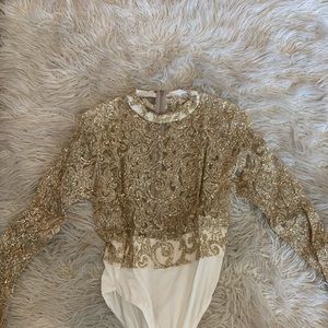 Gold sparkly sheer long sleeve bodysuit